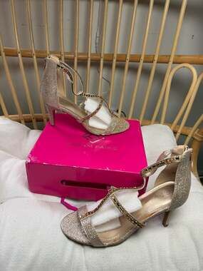 Dream Pairs Ankle Strap Criss Cross Party Evening Gold Sparkle Heels 7